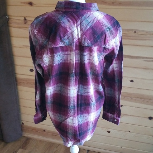 Large Purple Plaid Button Womens Long Sleeve Top - Picture 2 of 3